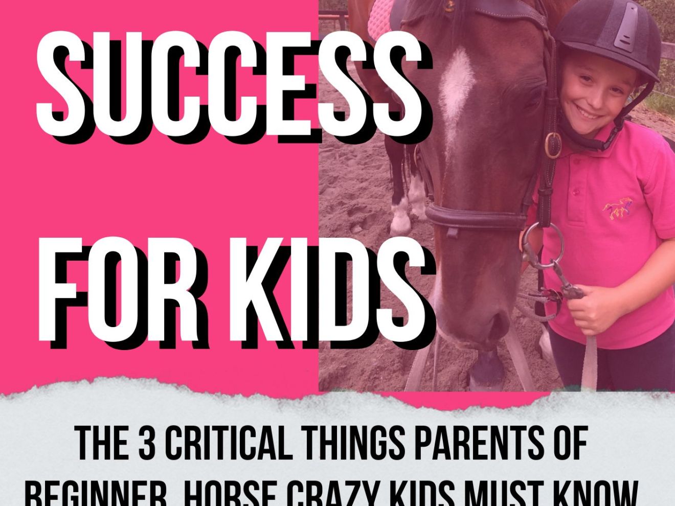 Horse riding guide cover with child and horse, pink and white design.