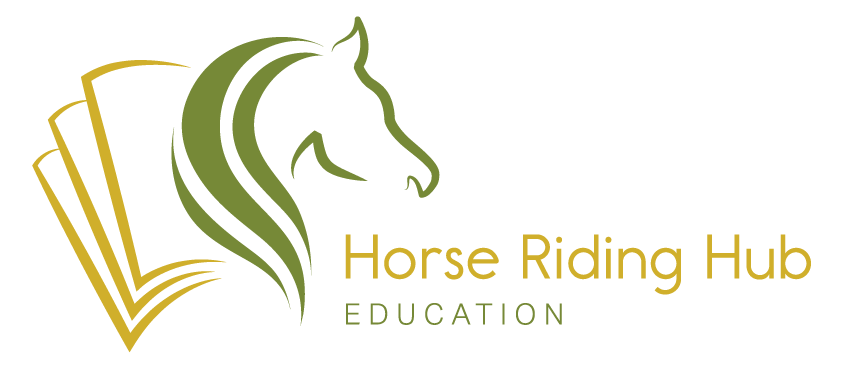Logo with horse head and book, text: 'Horse Riding Hub Education'
