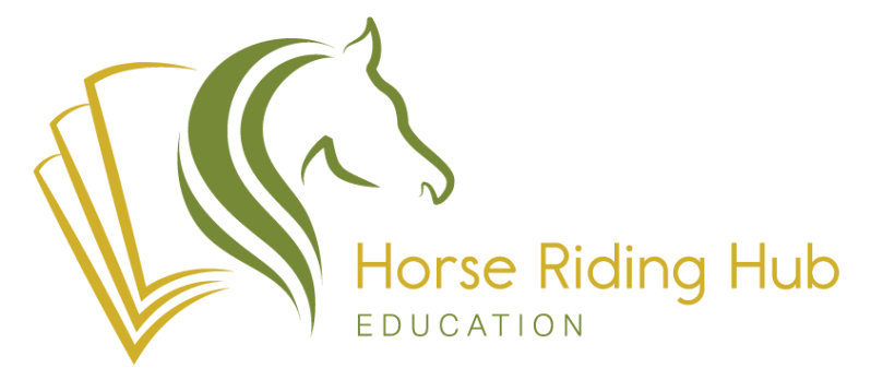 Logo with horse head and book, text: 'Horse Riding Hub Education'